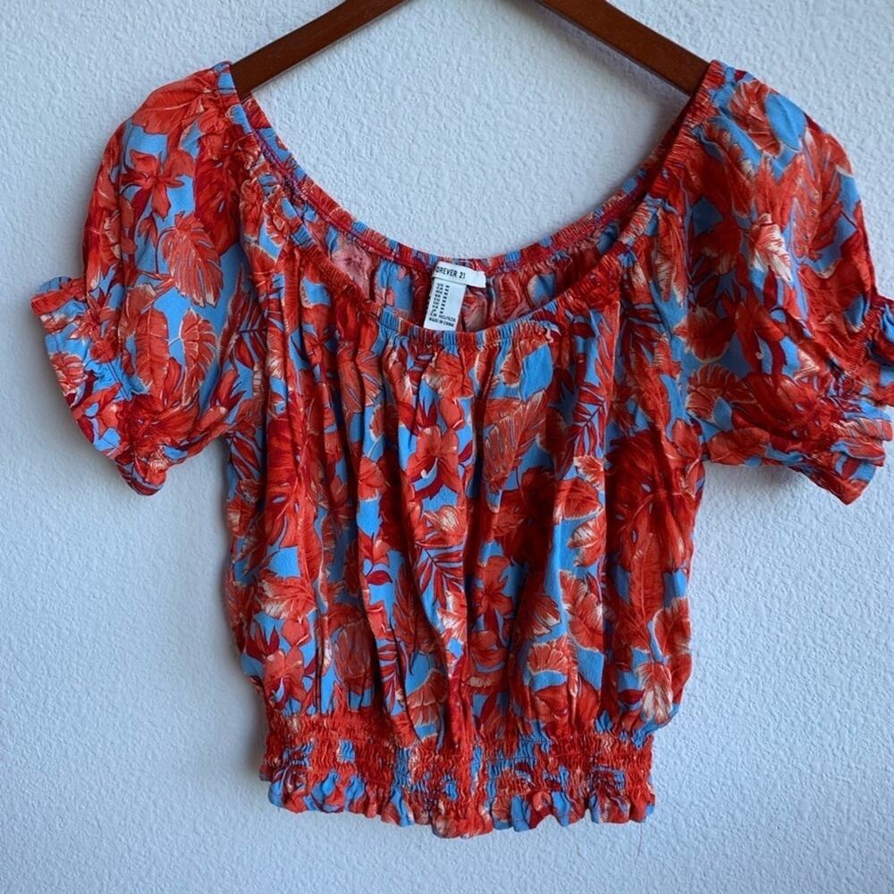 Forever 21 Tropical Floral Crop Blouse M
